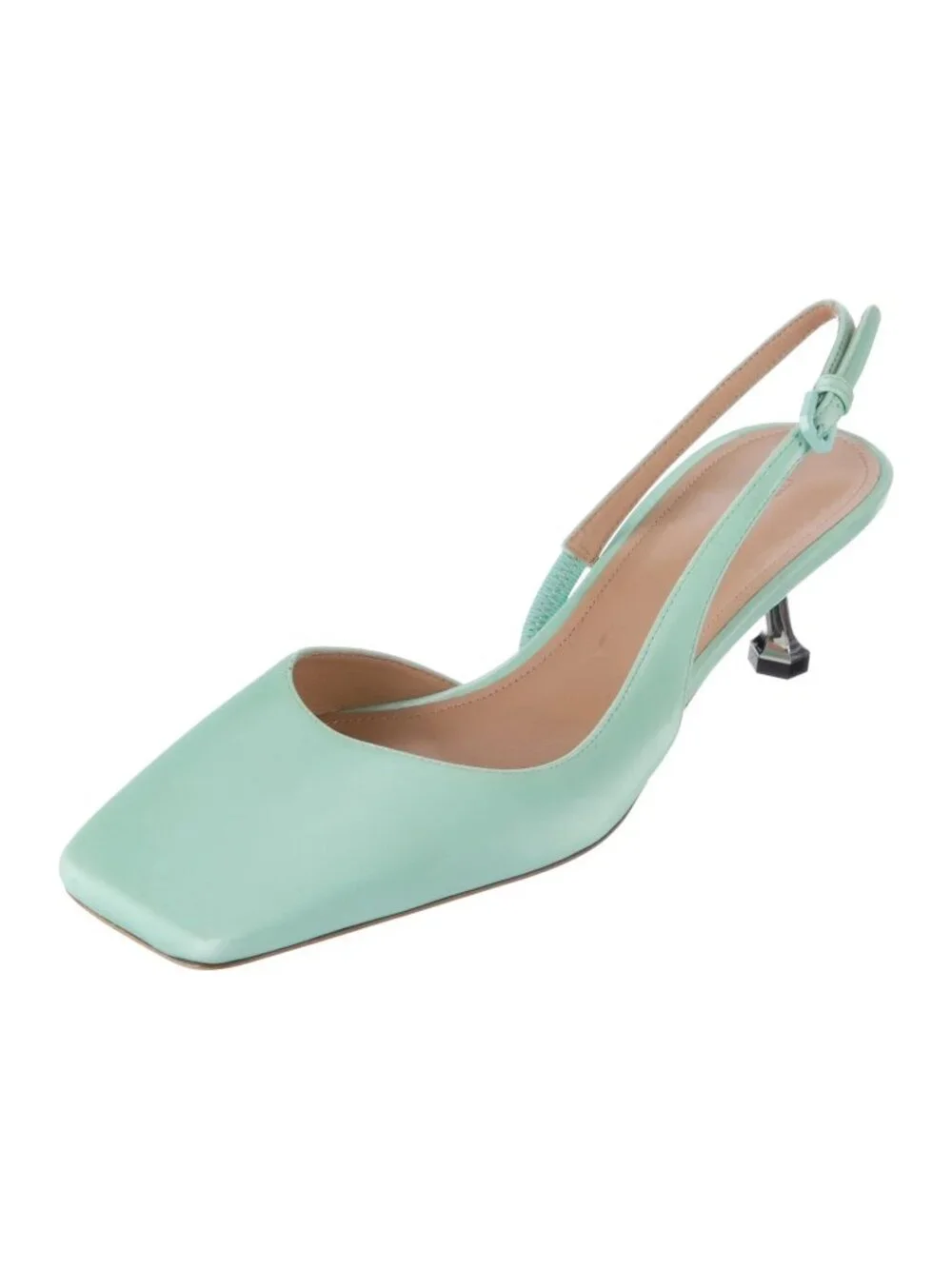 Sportmax Max Mara Turquoise Leather Slingback Pump Sculptural Kitten Heel Sz 39